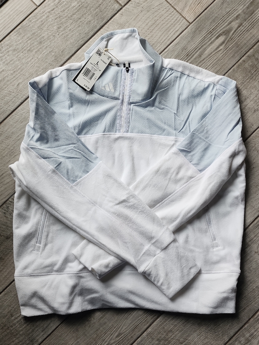 adidas Light Blue and White Half-Zip Performance Pullover